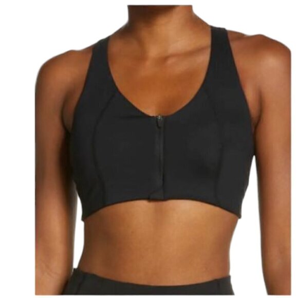 Zella Studio Lite Run Zip Front Racerback Sports Bra Black Small - Picture 1 of 15